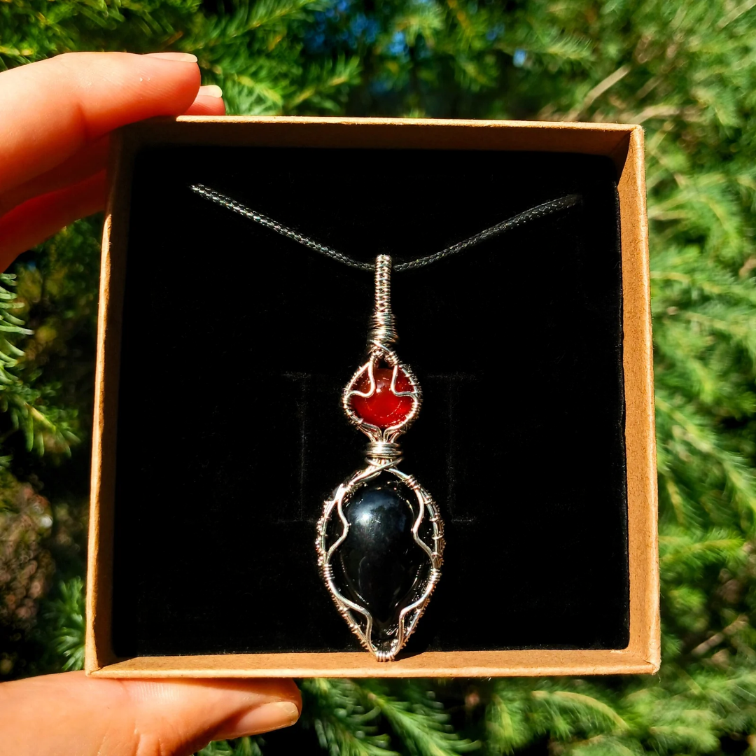 Colar "Cherry" de Cornalina e Obsidiana Negra - Coleção de Outono