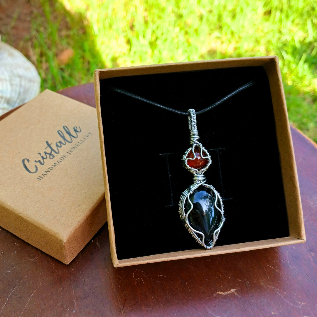Colar "Cherry" de Cornalina e Obsidiana Negra - Coleção de Outono