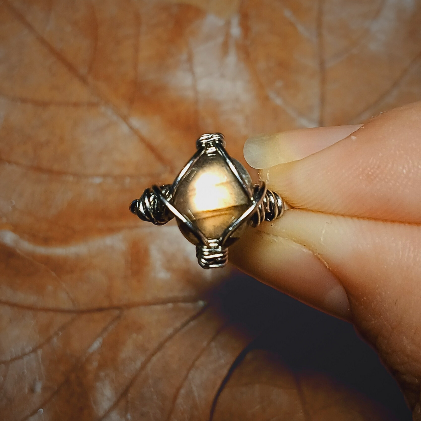 Orange Labradorite Ring - Braided band