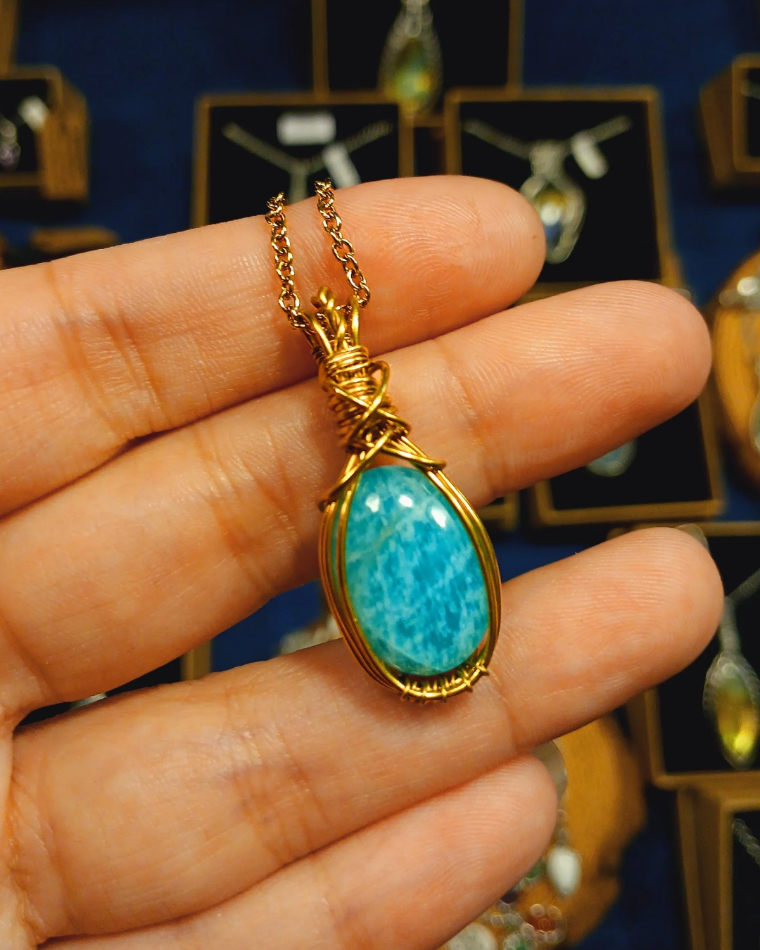 Colar "XX" de Amazonita - Ouro 18K