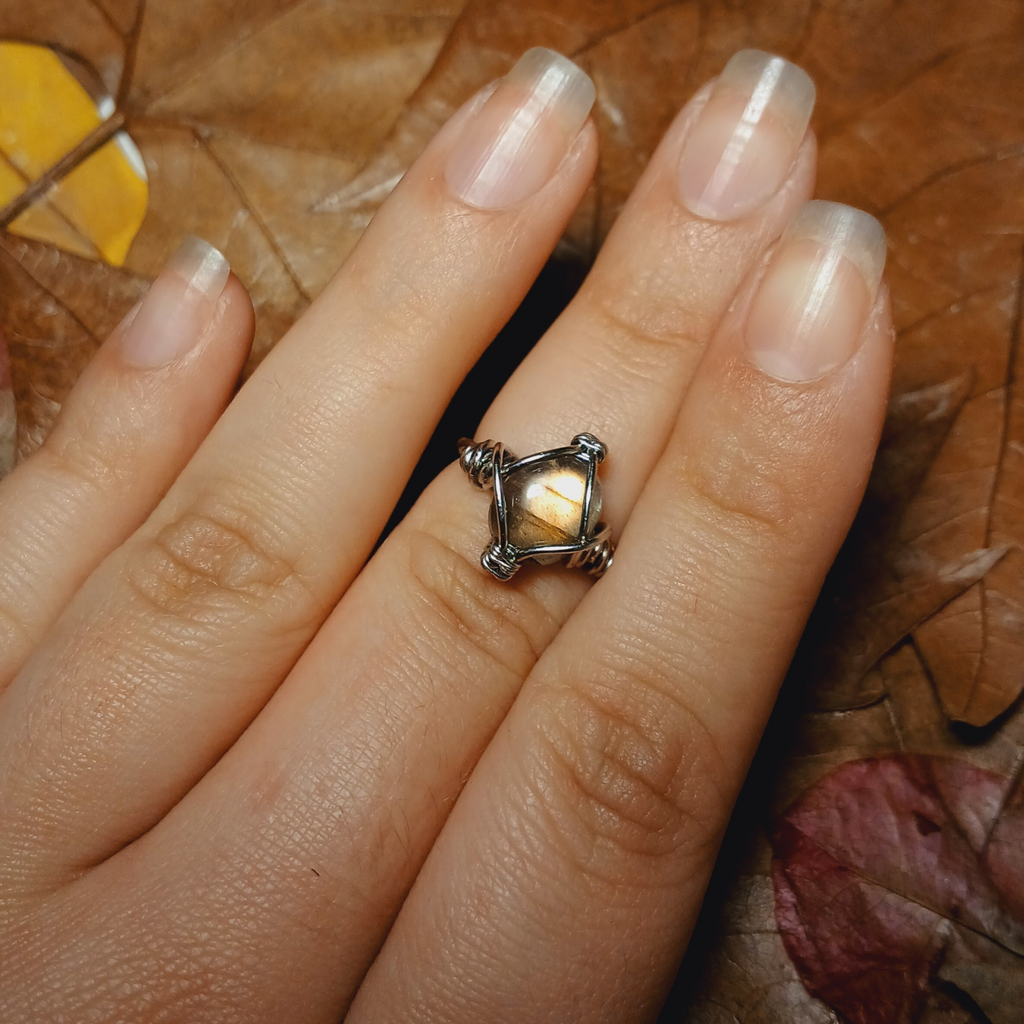 Orange Labradorite Ring - Braided band