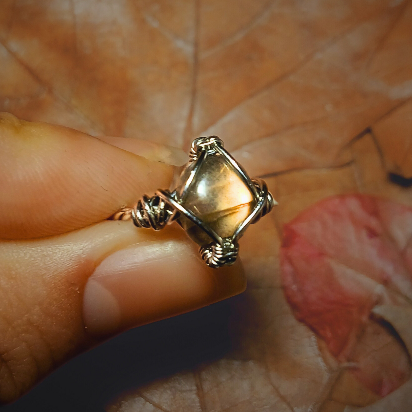 Orange Labradorite Ring - Braided band