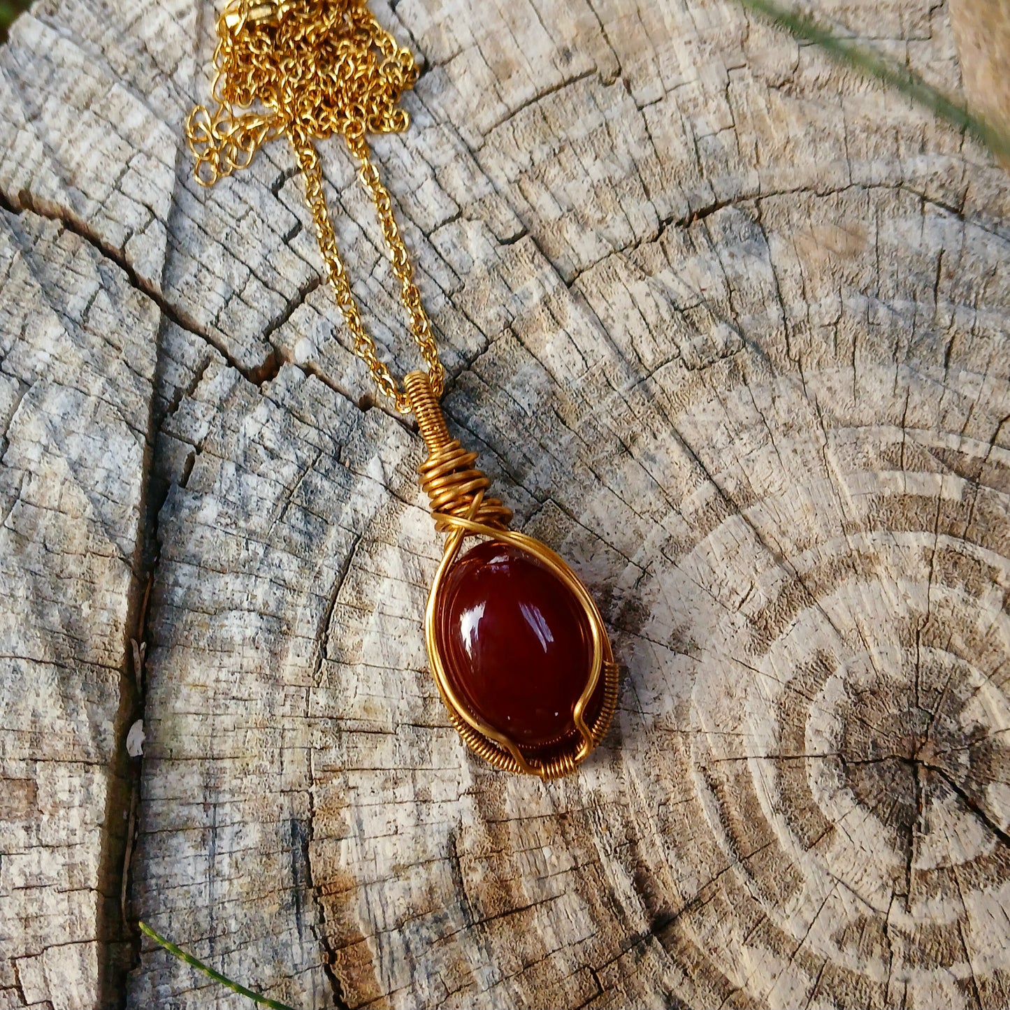 Colar "Classic" de Ágata de Fogo Ouro 18K - Coleção de Outono