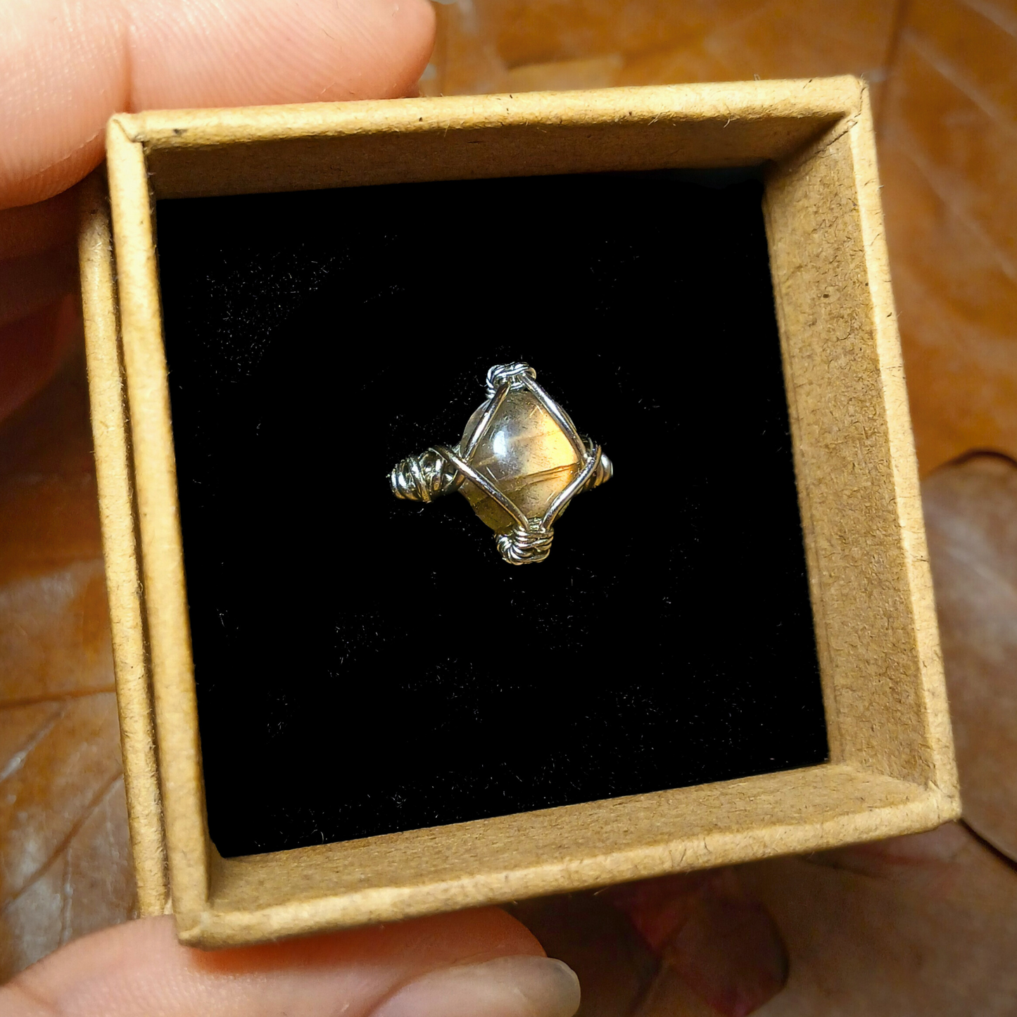 Orange Labradorite Ring - Braided band