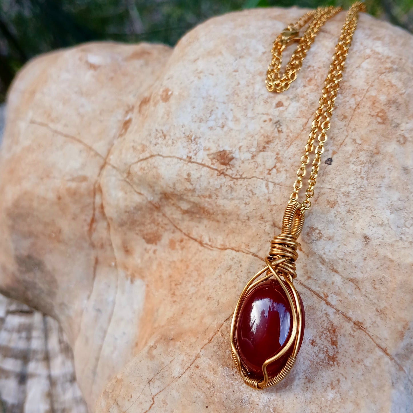 Colar "Classic" de Ágata de Fogo Ouro 18K - Coleção de Outono