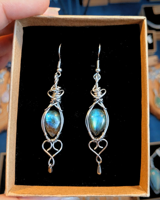 Brinco "Heart" Labradorite Multicolor